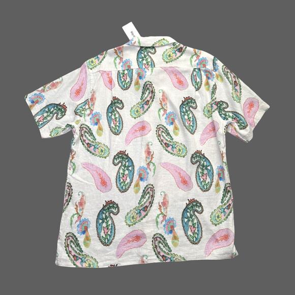Rhythm Brookly Paisley Natural SS Shirt Size M NWT Linen/Rayon Blend - Picture 7 of 8